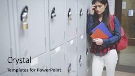 Presentation with stressed - Beautiful presentation featuring stressed student beside her locker backdrop and a light gray colored foreground