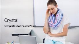  Presentation with teacher stress - Slides having stressed teacher suffering from headache background and a  colored foreground