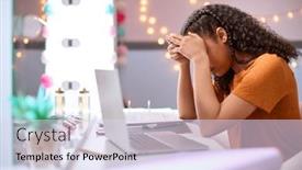  Presentation with home schoolng teens - Slide set with stressed-teenage-girl-at-home and a sky blue colored foreground