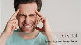  Presentation with migraine - PPT theme with stressed-upset-man-suffering background and a mint green colored foreground
