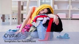  Presentation with stressed - Colorful slide set enhanced with stressed woman doing laundry backdrop and a light blue colored foreground