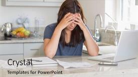  Presentation with stress - Amazing slide set having stressed woman looking down backdrop and a soft green colored foreground