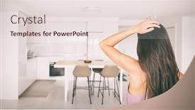  Presentation with kitchen remodeling - PPT theme enhanced with confusion - stressed woman looking at her background and a lemonade colored foreground