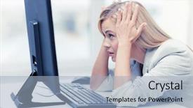  Presentation with workplace stress - Beautiful slide deck featuring stressed woman with computer backdrop and a light blue colored foreground