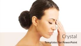  Presentation with stressed - Presentation theme having stressed-woman-with-eyes-closed background and a coral colored foreground