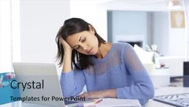  Presentation with home office - Audience pleasing slide deck consisting of stressed woman working at laptop backdrop and a teal colored foreground