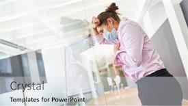  Presentation with termination - Beautiful presentation theme featuring stressed-young-businesswoman-in-office backdrop and a sky blue colored foreground