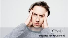  Presentation with pain - PPT theme consisting of stressed-young-man-feel-pain and a light gray colored foreground