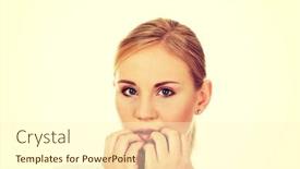  Presentation with nails - PPT layouts featuring stressed young woman biting nails background and a cream colored foreground