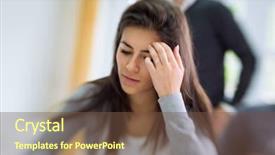  Presentation with young business woman smile show - Presentation with stressed young woman deep background and a tawny brown colored foreground