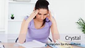  Presentation with law accounting - Audience pleasing PPT layouts consisting of stressed young woman is accounting backdrop and a  colored foreground