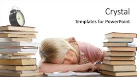  Presentation with woman office desk - PPT theme having stressed young woman sleeping at office desk background and a white colored foreground