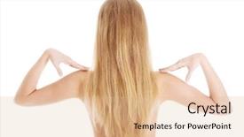  Presentation with frozen shoulder - Cool new PPT layouts with stretch arm - beautiful topless woman touching her backdrop and a lemonade colored foreground