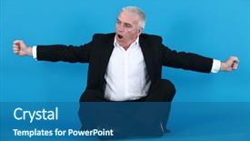  Presentation with stretching - Beautiful slides featuring stretch arm - businessman sitting cross-legged and stretching backdrop and a  colored foreground