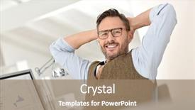  Presentation with desktop - Beautiful slide set featuring stretch arm - businessman with eyeglasses relaxing backdrop and a  colored foreground