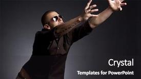  Presentation with stretch - PPT theme with stretch arm - fashion man reaching background and a dark gray colored foreground
