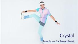  Presentation with maroon and white - Audience pleasing theme consisting of stretch arm - geeky hipster posing in sportswear backdrop and a sky blue colored foreground