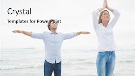  Presentation with man vs woman - PPT theme having stretch arm - peaceful casual young woman background and a white colored foreground