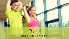  Presentation with woman sport - Slides consisting of stretch arm - sport fitness lifestyle and people background and a  colored foreground