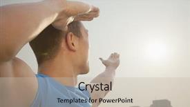  Presentation with stretching - Presentation design featuring stretch arm - young muscular man stretching toward background and a soft green colored foreground