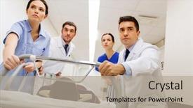  Presentation with patient care - Presentation having stretcher - profession people health care reanimation background and a mint green colored foreground