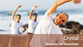 Presentation with stretching - Audience pleasing slide deck consisting of stretching - happy mid age man exercising backdrop and a coral colored foreground
