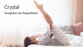  Presentation with mother doing yoga kids - Amazing PPT layouts having stretching - woman doing yoga exercise backdrop and a white colored foreground