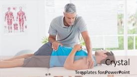  Presentation with facial pain medical man - Slide deck enhanced with stretching a young man back background and a soft green colored foreground