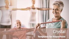  Presentation with active seniors senior e - Slide deck having clinical instructor - portrait of seniors exercising background and a coral colored foreground