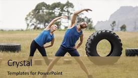  Presentation with boot camp - Slide deck consisting of stretching exercise in boot camp background and a  colored foreground