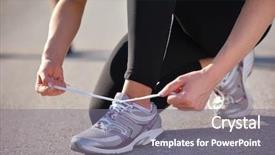  Presentation with stretching - Slide deck consisting of wram up - young health couple doing stretching background and a gray colored foreground