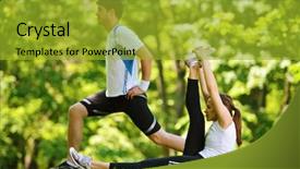  Presentation with stretching - Amazing theme having wram up - young health couple doing stretching backdrop and a yellow colored foreground