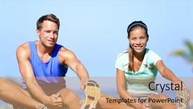  Presentation with stretching - Cool new PPT layouts with stretching exercises - fitness couple outside backdrop and a  colored foreground