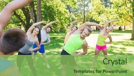  Presentation with boot camp - PPT theme consisting of stretching hands at boot camp background and a seafoam green colored foreground