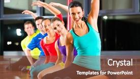  Presentation with group of diverse people - Colorful slide set enhanced with stretching in gym for better backdrop and a  colored foreground