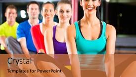  Presentation with group of people - Beautiful PPT theme featuring stretching in gym for better backdrop and a  colored foreground