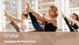  Presentation with stretching - Cool new slide set with stretching legs in yoga backdrop and a coral colored foreground