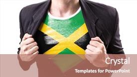  Presentation with jamaica - Slide set having stretching suit with jamaica flag background and a coral colored foreground