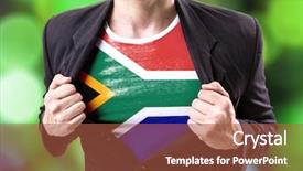  Presentation with award - Cool new PPT theme with free award - businessman stretching suit with south backdrop and a navy blue colored foreground