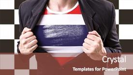  Presentation with checkered flag - Colorful slide set enhanced with stretching suit with thailand flag backdrop and a tawny brown colored foreground