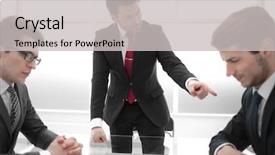  Presentation with employee relations - Cool new PPT theme with strict boss scolds unprofessional employee backdrop and a light gray colored foreground