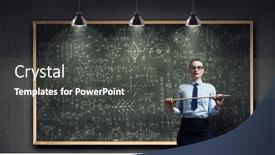  Presentation with teacher - Presentation theme consisting of strict-female-teacher-mixed-media background and a dark gray colored foreground