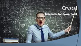  Presentation with teacher - Presentation theme consisting of strict-female-teacher-mixed-media background and a dark gray colored foreground