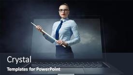  Presentation with teacher - Slide set consisting of strict-female-teacher-mixed-media background and a tawny brown colored foreground