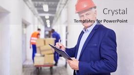  Presentation with freight delivery - PPT theme featuring strict-head-of-a-freight background and a light gray colored foreground