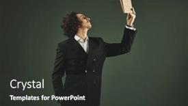  Presentation with classic book - PPT theme having strict-professor-in-a-classic background and a dark gray colored foreground