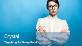  Presentation with wi fi wifi wireless blue - Audience pleasing presentation consisting of strict woman in large glasses blue background backdrop and a teal colored foreground