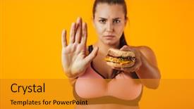  Presentation with stop - Colorful slides enhanced with strictness - image of strict chubby woman backdrop and a gold colored foreground