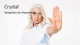  Presentation with white gold picture of wedding - Colorful theme enhanced with strictness - picture of serious mature woman backdrop and a sky blue colored foreground