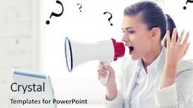  Presentation with footprints in the sand picture - PPT layouts with strictness - picture of strict businesswoman shouting background and a white colored foreground